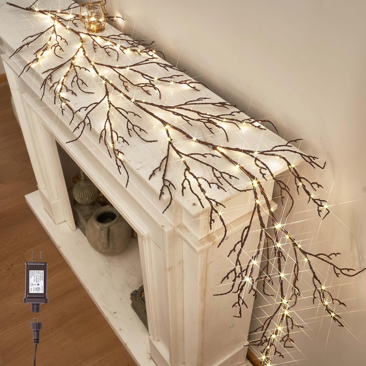 Brown 6FT 120 LED Fairy Lights – Plug-In Willow Vine Garland for Indoor & Outdoor Home, Fireplace, Wall, and Christmas Decoration